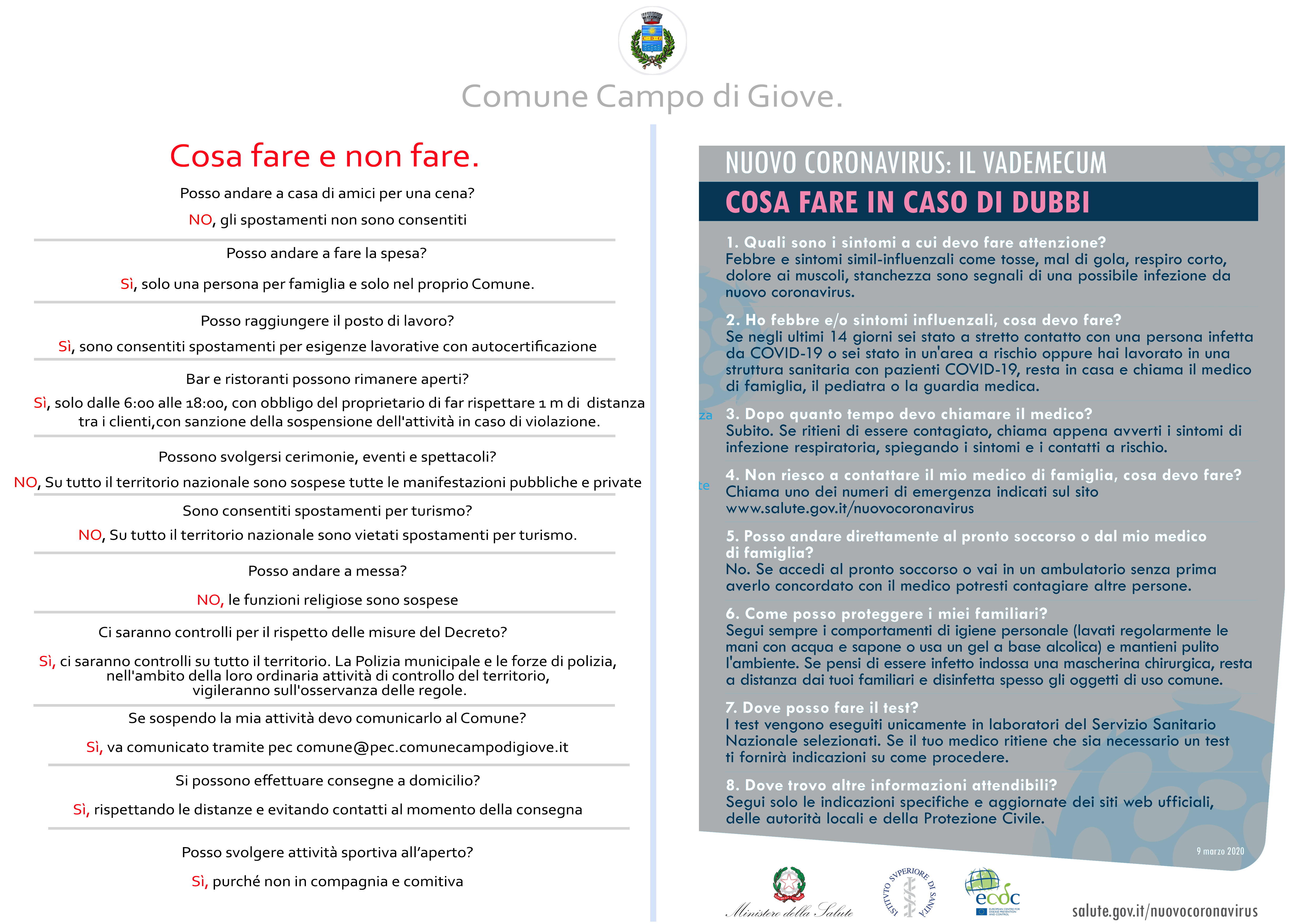 COMUNICAZIONE | Regole su cosa fare e non fare. VIETATI spostamenti per turismo.