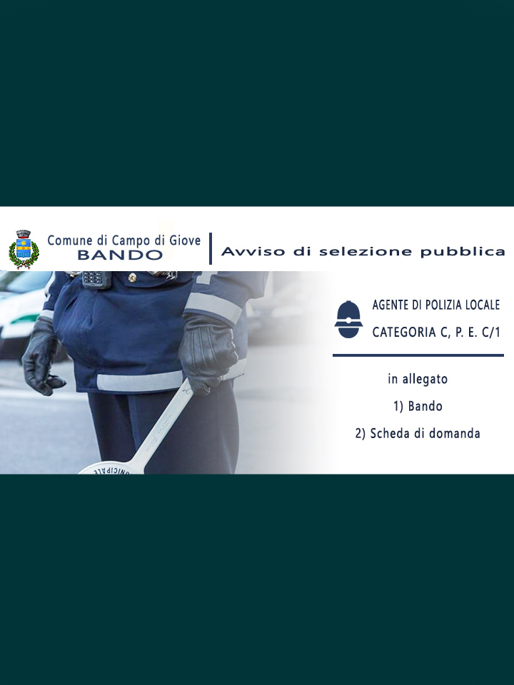 BANDO | Avviso di selezione pubblica di agenti di polizia locale.