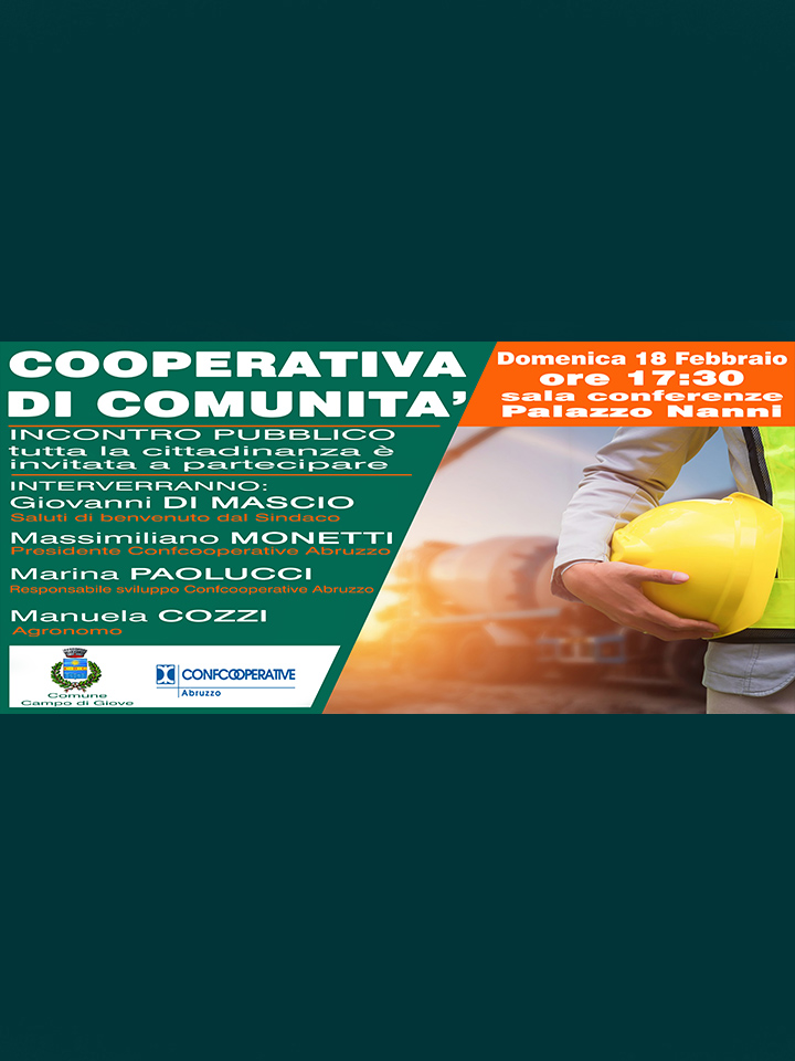 INCONTRO PUBBLICO | Cooperativa di comunità Domenica 18 Febbraio ore 17:30 Sala Conferenze palazzo Nanni