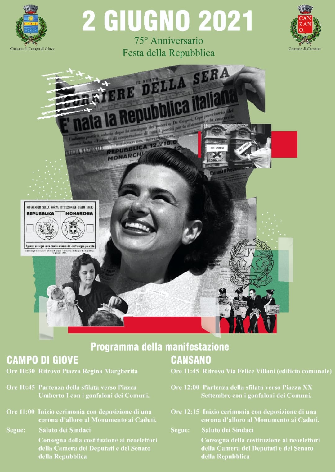 AVVISO | Festa del 2 Giugno. 75esimo anniversario della nascita della Repubblica Italiana.